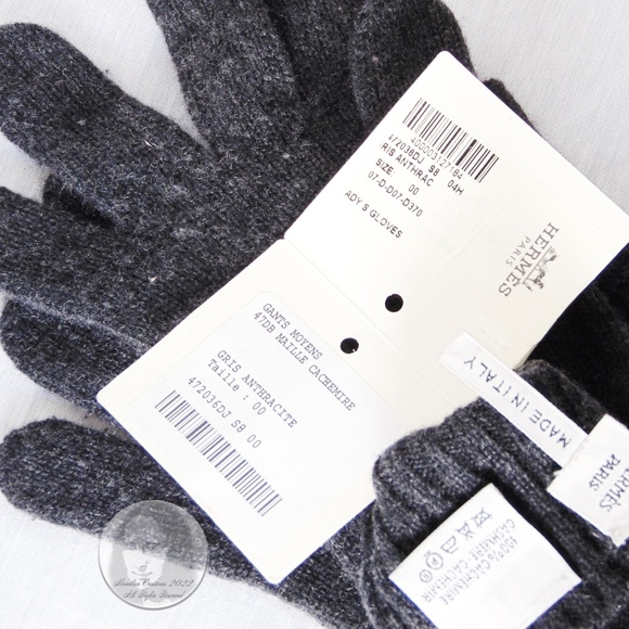 Hermes Gloves Ladies Cashmere Wool Knit Gris Charcoal Gray Soft Luxury Sz 00 - Picture 7 of 7